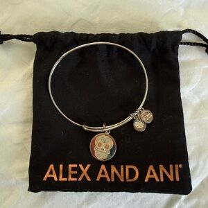 Alex and Ani Silver Bangle with Skull Charm